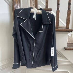 L’agence black and ivory piping blouse